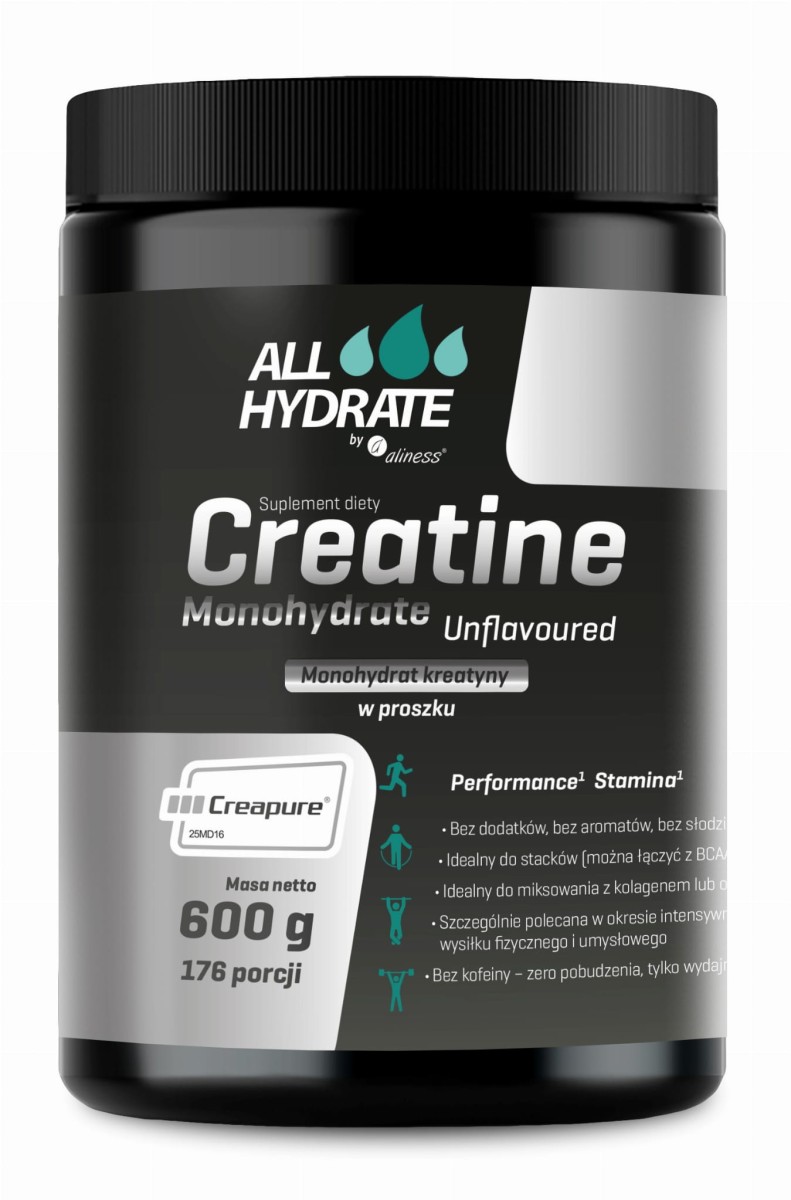 Kreatyna (Creapure®) AllHydrate w Proszku 600g, 176porcji - Aliness