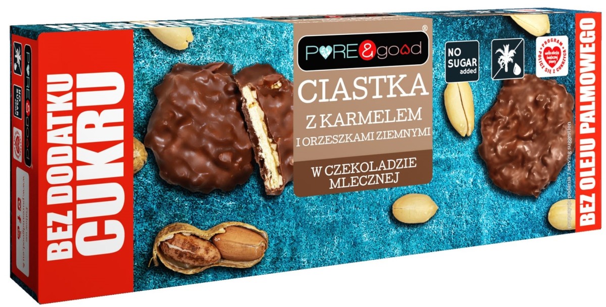 Ciastka z Karmelem i Orzeszkami Ziemnymi w Czekoladzie Mlecznej bez dodatku cukrów 128 g - Pure&amp;Good