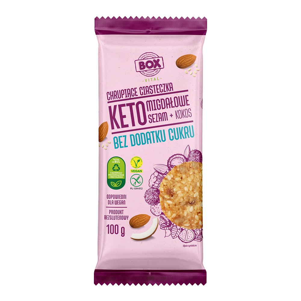 Ciastka Migdałowe z Sezamem i Kokosem bezglutenowe bez dodatku cukrów KETO 100 g - Frank&amp;Oli