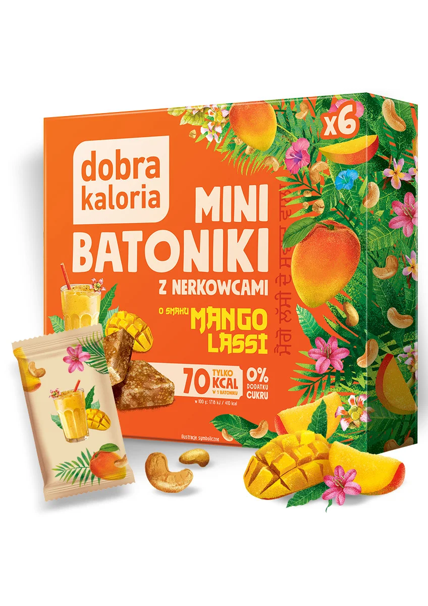 Mini Batoniki z Nerkowców o Smaku Mango Lassi bez dodatku cukru 6 sztuk 102 g - Dobra Kaloria