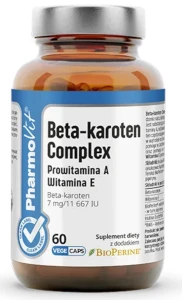 Beta-karoten Complex Prowitamina A Witamina E bezglutenowy 60 kapsułek - Pharmovit