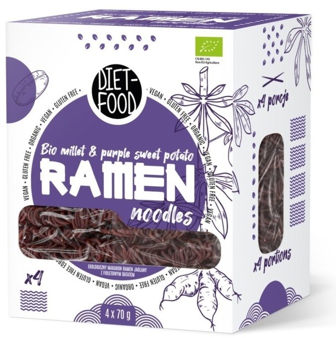 Makaron Jaglany Ramen Noodle z Fioletowym Batatem bezglutenowy BIO 280 g - Diet Food