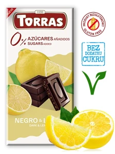 Czekolada Gorzka z Cytryną bez dodatku cukru 75 g - Torras