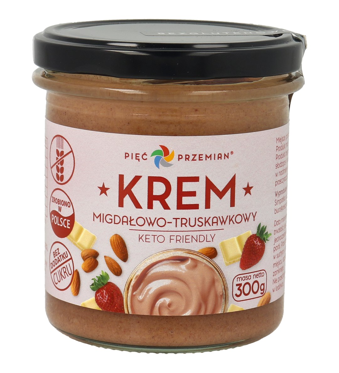 Krem Migdałowo-Truskawkowy KETO bezglutenowy 300 g - Pięć Przemian
