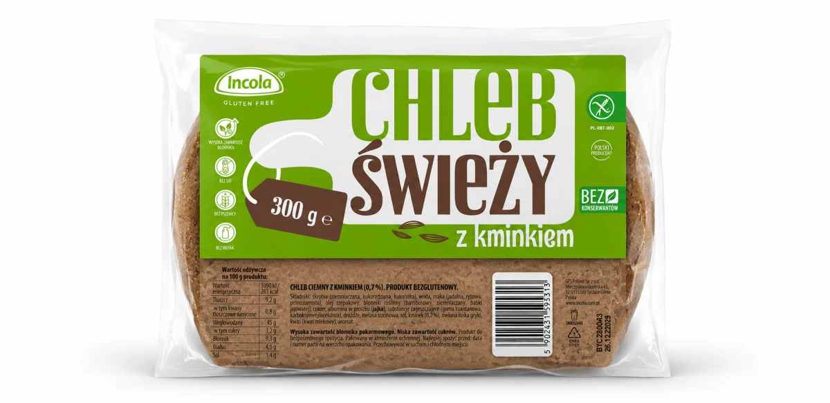 Chleb Świeży z Kminkiem bezglutenowy 300 g - Incola