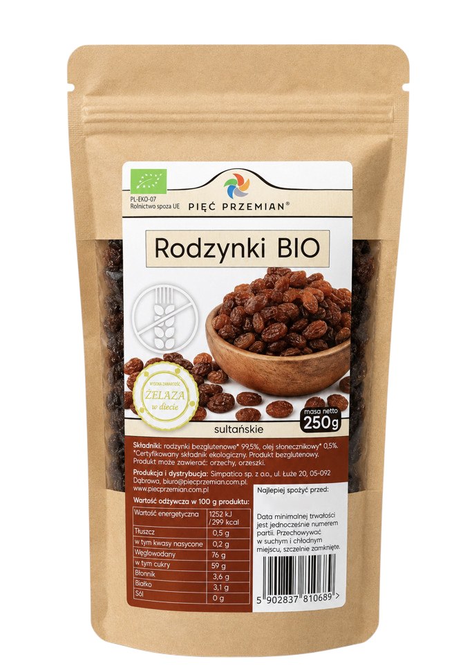 Rodzynki bezglutenowe BIO 250g - Pięć Przemian