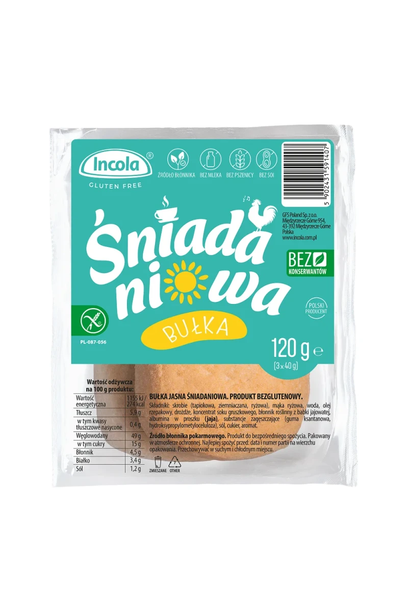 Bułki Śniadaniowe bezglutenowe 120 g - Incola
