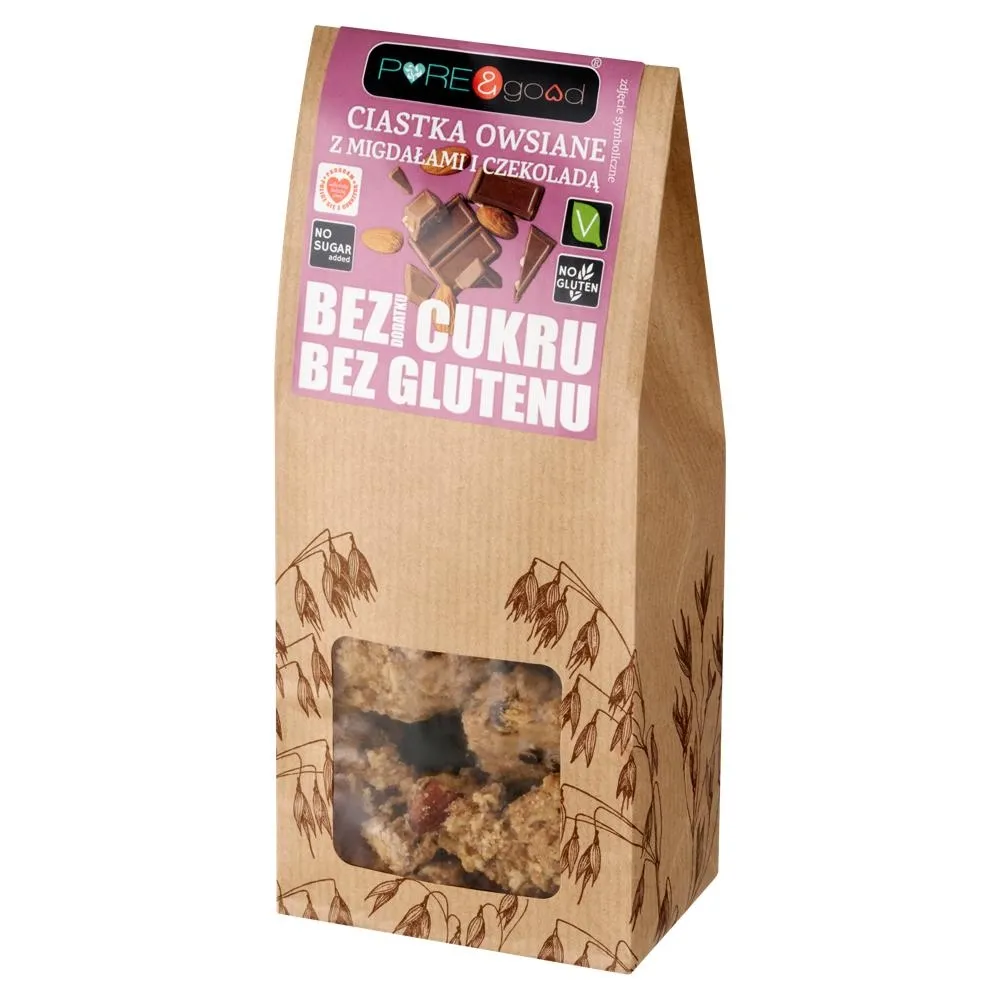 Ciastka Owsiane z Migdałami i Czekoladą bezglutenowe bez dodatku cukru 150 g - Pure&amp;Good
