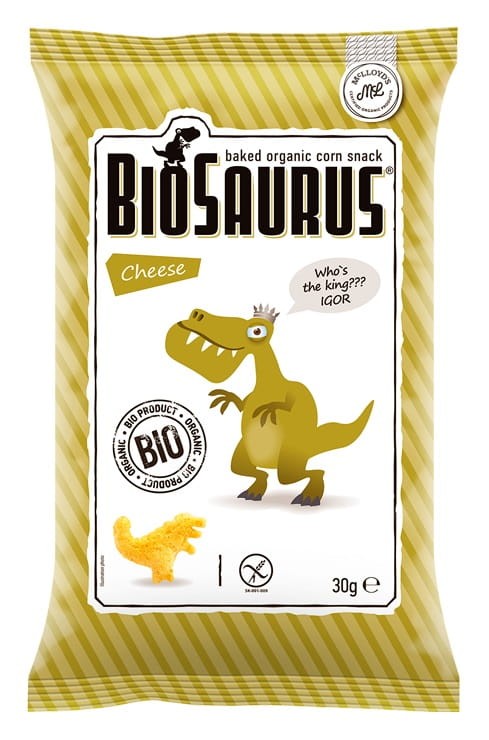 Chrupki Kukurydziane Dinozaury o Smaku Serowym bezglutenowe BIO 30g - BioSaurus