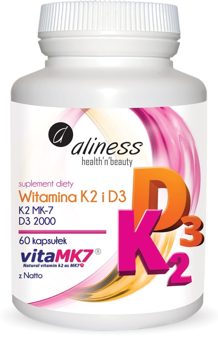 Witamina K2 MK-7 z 100 µg Natto + D3 60 Kapsułek - Aliness