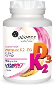 Witamina K2 MK-7 z 100 µg Natto + D3 60 Kapsułek - Aliness