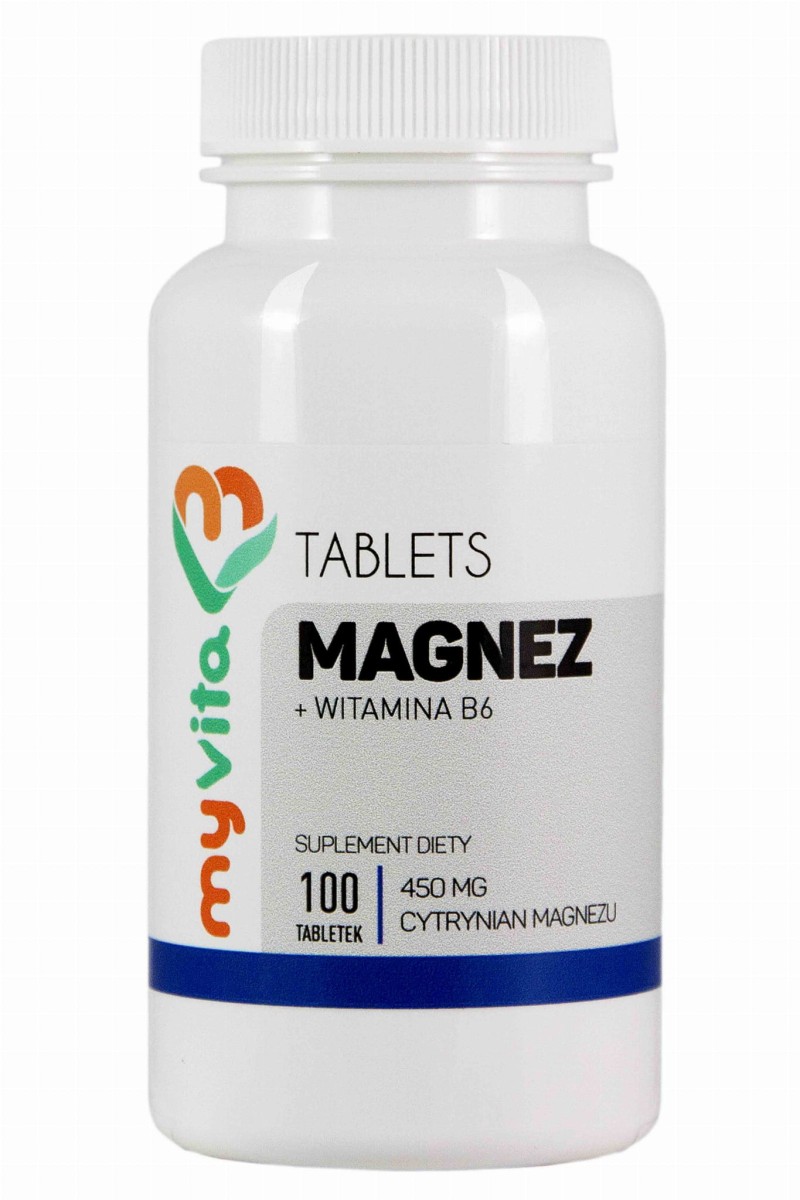 Magnez Cytrynian Magnezu 450mg + Witamina B6 100 Tabletek - MyVita