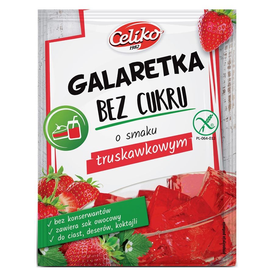 Galaretka o Smaku Truskawkowym bezglutenowa bez dodatku cukru 14g - Celiko