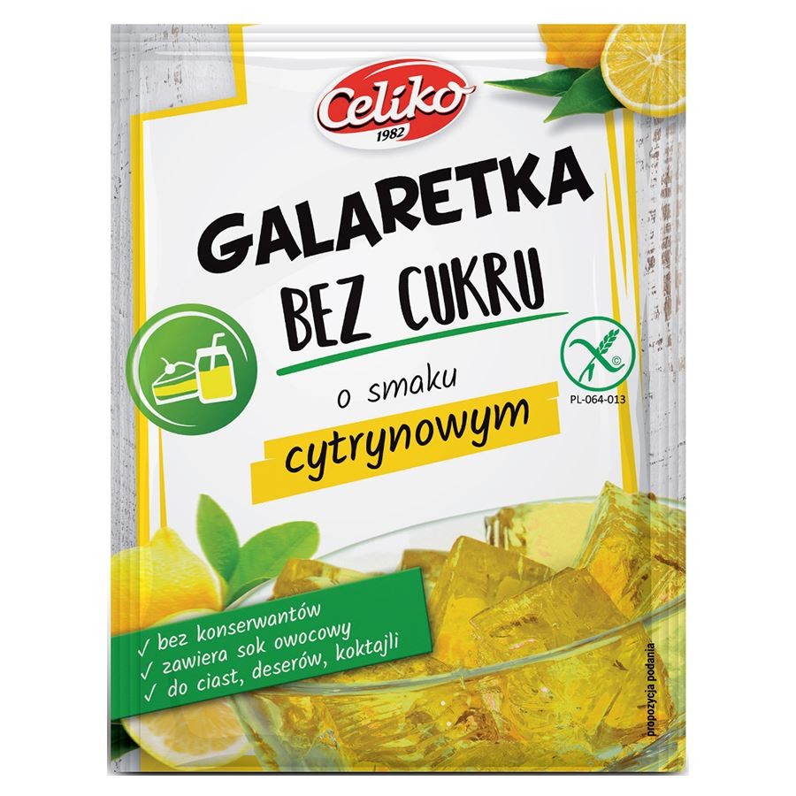 Galaretka o Smaku Cytrynowym bezglutenowa bezd dodatku cukru 14g - Celiko