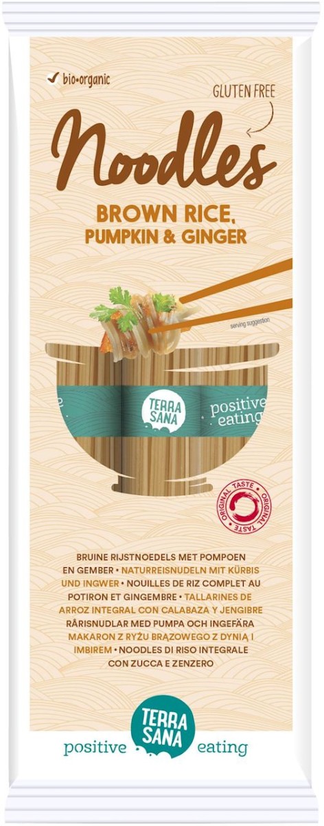 Makaron z ryżu brązowego z dynią i imbirem bezglutenowy BIO 250g - Terrasana