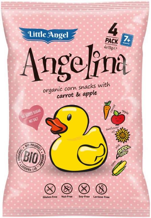 Chrupki Kukurydziane Marchew i Jabłko od 7 miesiąca bezglutenowe BIO 60g - Angelina