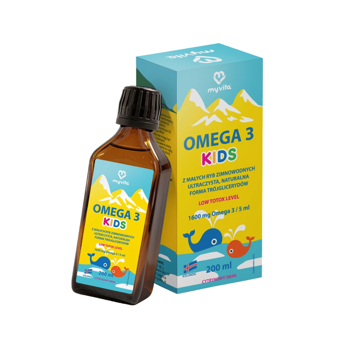 Омега-3 MyVita Omega 3 Kids, для детей с 1 года, EPA и DHA, лимон, жидкость, 200 мл
